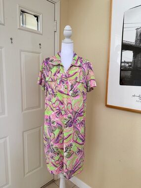 Stella Parker Tropical Shift Dress in Neon Pink & Lime Green Size Large
